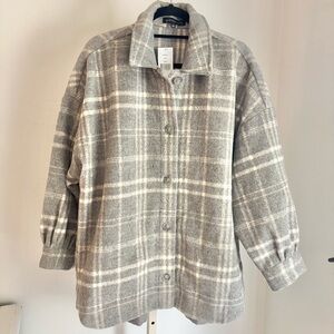Gray & White Plaid Wool-blend Oversized Shacket, Large, NWT